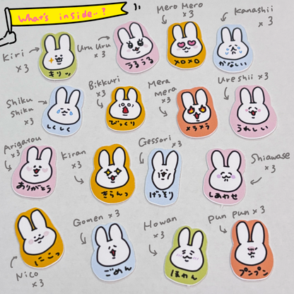 フレークシール（いろいろ表情うさぎ）